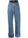 Rokh Washed Double-layer Jeans In Blue