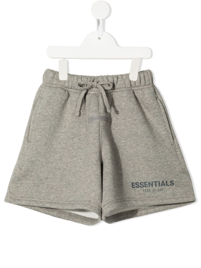 Essentials Kids' Logo-print Cotton Track Short In Dark Heather Oatmeal