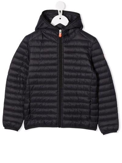 Save The Duck Kids' Logo-patch Hooded Quilted Jacket In Black
