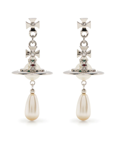 Vivienne Westwood Pearl Drop Earrings Platinum - Atterley In Platinum/pearl/multi