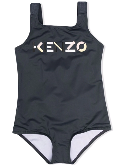 Kenzo Kids' Logo-print Swimsuit In Grey