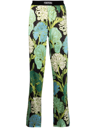 Tom Ford Floral-print Lounge Trousers In Green