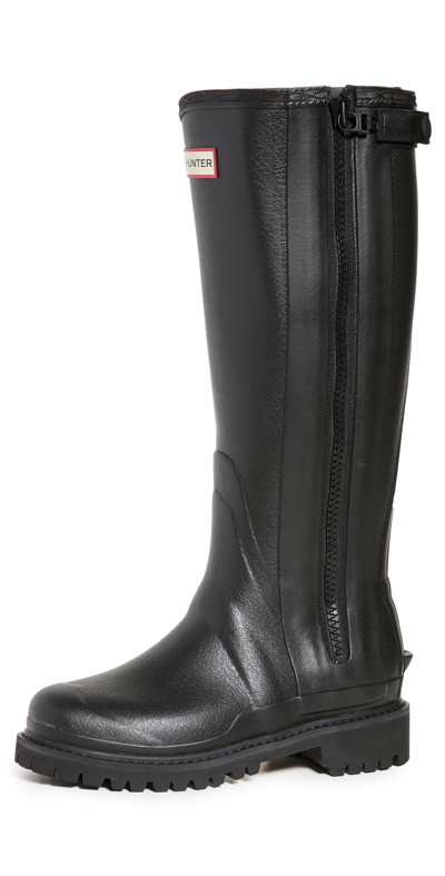 Hunter Women's Balmoral Commando Rubber Zip Tall Rain Boots In Black
