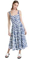 Staud Botanical-print Square-neck Dress In China Blue Toile