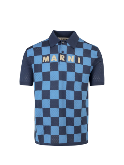 Marni Logo-print Short-sleeved Polo Shirt In Blue