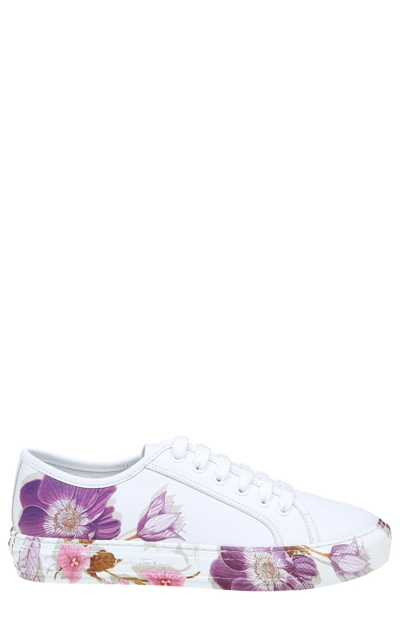 Ferragamo Borg Floral-print Leather Sneakers In White