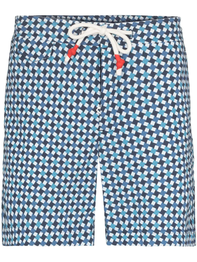 Orlebar Brown Standard Mid-rise Geometric-print Swim Shorts In Blue