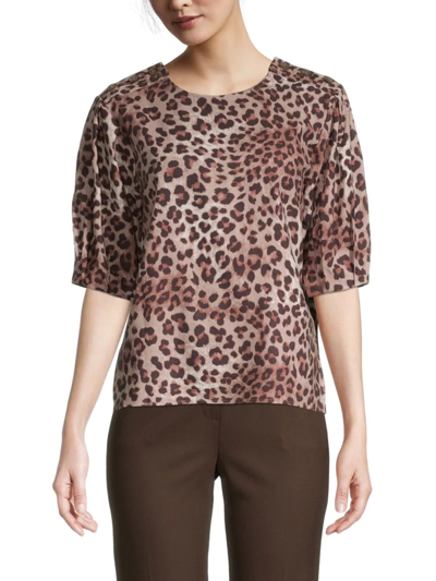 Rebecca Minkoff Women's Devin Leopard-print Puff-sleeve Top In Tan Multi