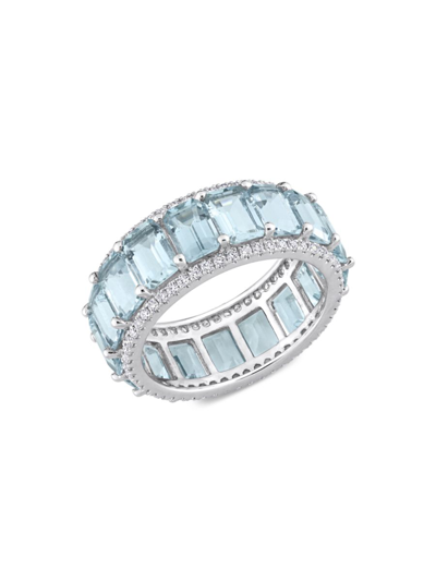 Sonatina Women's 14k White Gold, Aquamarine & Diamond Eternity Ring/size 7