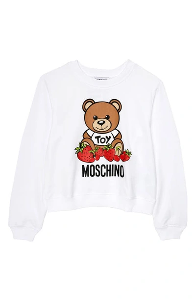 Moschino Kids' Strawberry Bear Logo-print Stretch-cotton Sweatshirt 4-14 Years In White