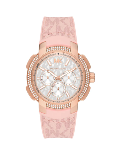 Michael Kors Sidney Multifunction Logo-strap Watch In White/pink