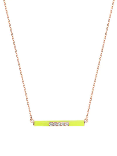 Djula Women's Marbella 14k Rose Gold, Yellow Enamel, & Diamond Bar Pendant Necklace In Pink Gold