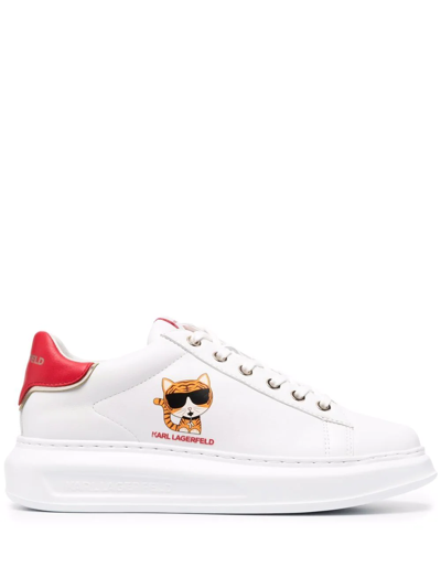 Karl Lagerfeld Ikonic Tiger-print Leather Sneakers In White