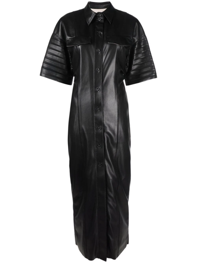 Nanushka Taissa Pleated-sleeve Vegan Leather Midi Dress In Black