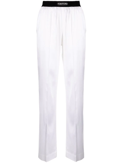 Tom Ford Straight-leg Silk-blend Trousers In White