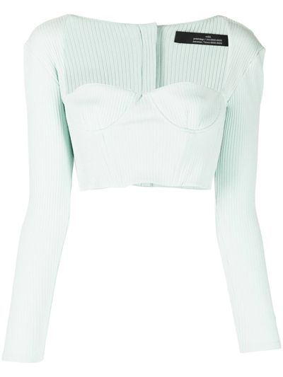 Rokh Ribbed Sweetheart-neck Top In Green