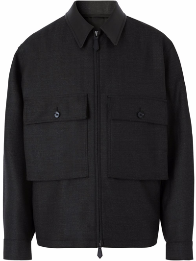 Burberry Harrington Wool Shirt Jacket In Black