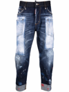 Dsquared2 Patchwork Paint-splattered Jeans In Blau