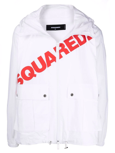 Dsquared2 Logo-print Cargo-pocket Hoodie In Weiss