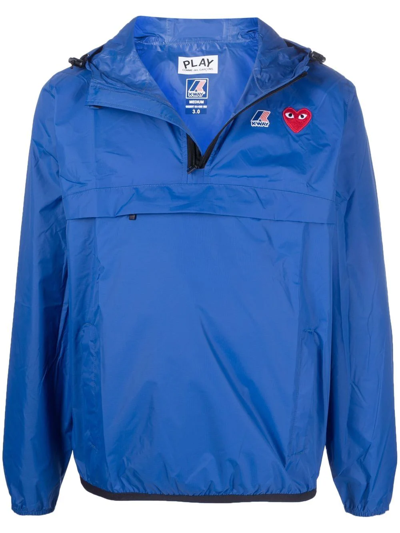 Comme Des Garçons Play X K-way Pullover Hooded Windbreaker In Blue