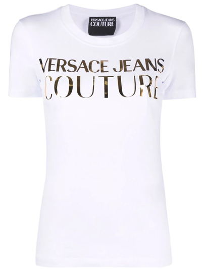 Versace Jeans Couture Logo-print Metallic T-shirt In Weiss