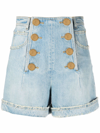 Balmain Button-front Denim Shorts In Blue