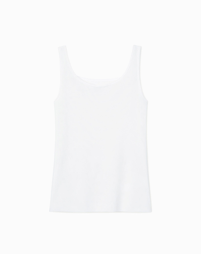 Lafayette 148 Mesh Jersey Scoop Neck Tank In White