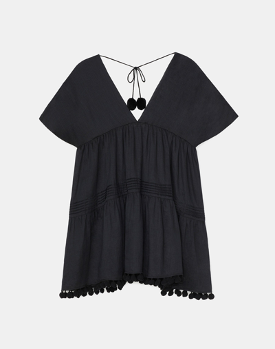 Lafayette 148 Gemma Cloth Pom-trimmed Tunic In Black