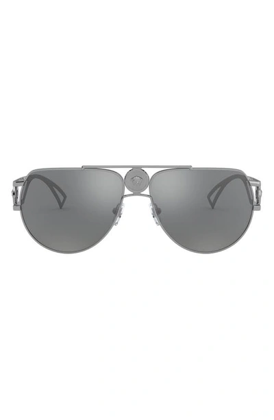 Versace 60mm Aviator Sunglasses In Gunmetal/ Grey Mirrored Silver