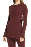 Open Edit Side Tie Sweater In Brown Chocolate