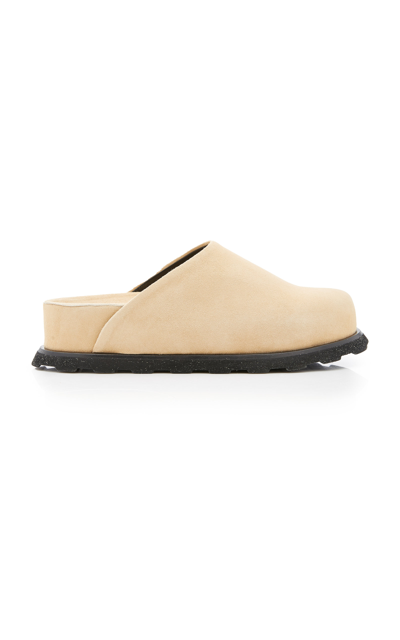 Proenza Schouler Forma Suede Flatform Backless Loafers In Beige