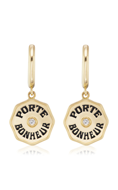 Marlo Laz Diamond Wee Porte Bonheur Hoop Drop Earrings | Diamonds/enamel/yellow Gold