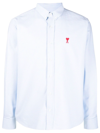 Ami Alexandre Mattiussi Adc Button-down Collar Logo-embroidered Striped Cotton Oxford Shirt In Blue