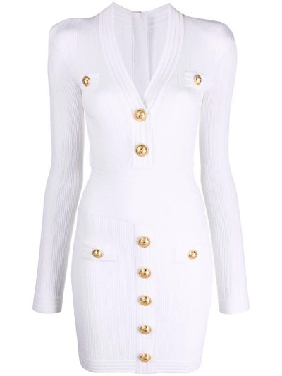 Balmain Viscose-blend Knit Mini Dress In White