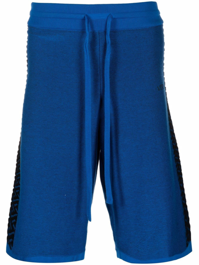 Versace La Greca Drawstring Knitted Shorts In Sapphire