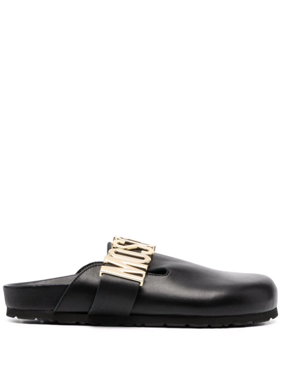 Moschino Logo-plaque Leather Mules In Black