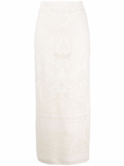 Valentino High-waisted Heavy Lace Skirt In Neutrals