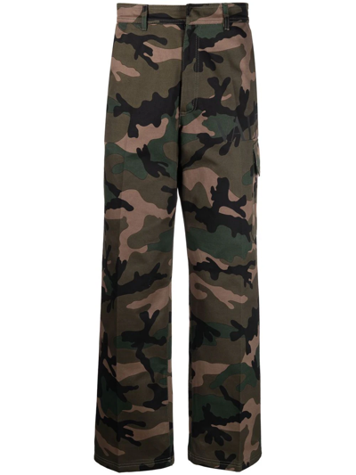 Valentino Camouflage Pattern Straight-leg Trousers In Green