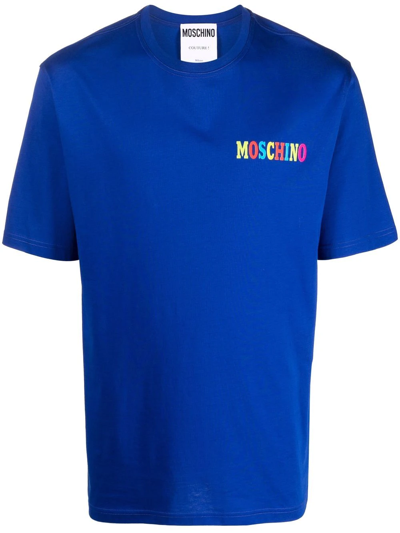 Moschino Colour-blocked Logo Print T-shirt In Blue