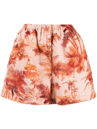 Alanui Linen Hookipa Toile De Jouy Shorts In Orange