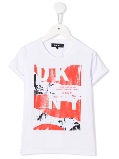 Dkny Unisex White Teen T-shirt In Multicolor