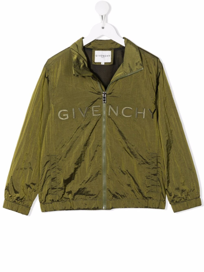 Givenchy Kids' Boy Bomber With Embroidery By . Embroidered Logo On The Chest, Embroidered Logo On The Back, Stand-u In Kaki