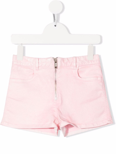 Givenchy Kids Zip-up Denim Shorts In Pink