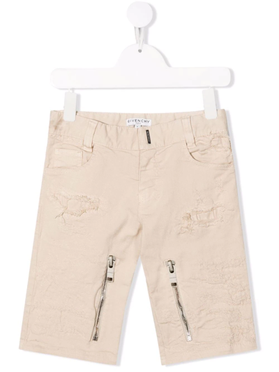 Givenchy Kids' Distressed-effect Knee-length Shorts In Neutrals
