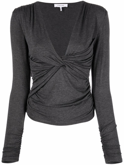 Frame Twisted V-neck Top In Grey