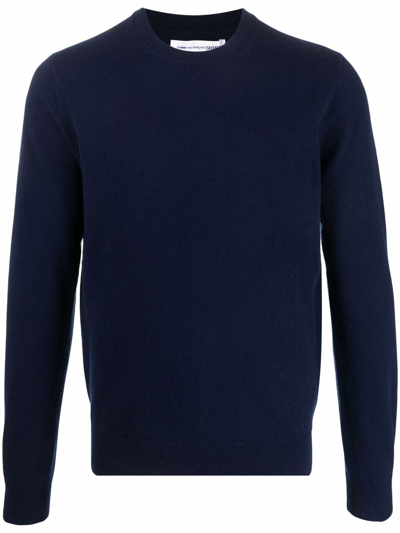 Comme Des Garçons Shirt Fine-knit Ribbed-trim Jumper In Blue