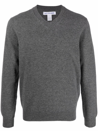 Comme Des Garçons Shirt V-neck Fine-knit Jumper In Grey