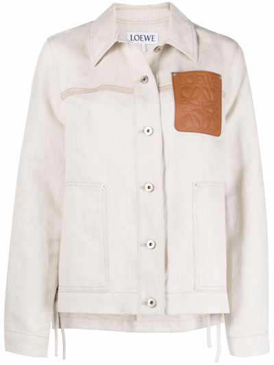 Loewe Long Sleeve Anagram Leather Patch Workwear Jacket In Beige