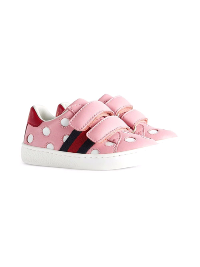 Gucci Kids Leather Ace Trainers In Pink