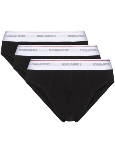 Dsquared2 Logo-waistband Pack Of Three Briefs In Black